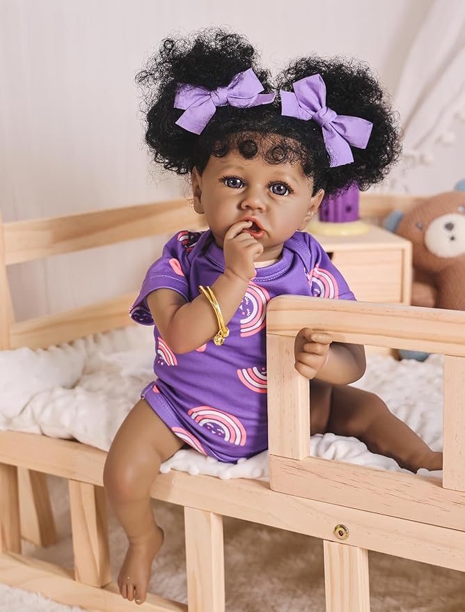 HOOMAI Reborn Baby Black Dolls African American Lifelike Silicone Doll Realistic 18 Inch with Cloth Body Birthday Gift Set for Ages 3+