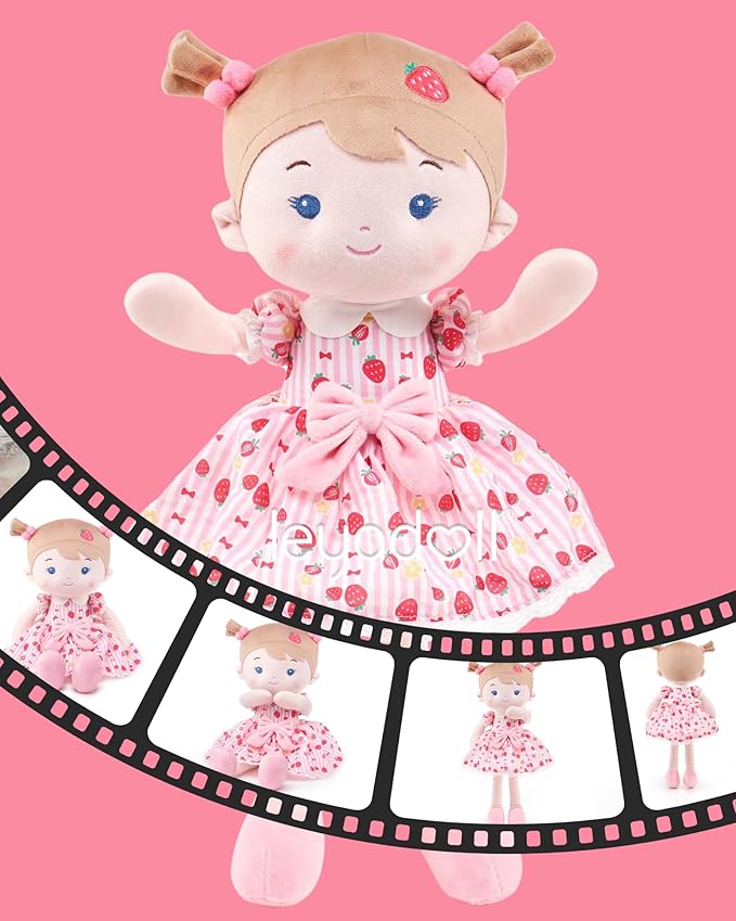 LeyaDoll Personalized Soft Baby Doll Toys for Girls (16''), My First Christmas Dolls, Leya Doll Baby Rag Doll Plush Toys for Toddler Kids Infants -Strawberry Girl