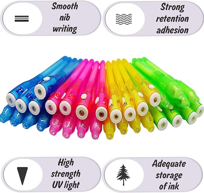 iGeeKid 24 Pack 2 Style Invisible Ink Pen with UV Black Light Party Favor for Kids 8 12 Secret Spy Pens Magic Disappearing Ink Markers Clasroom Prize Birthday Gifts Halloween Goodie Bags Stuffers