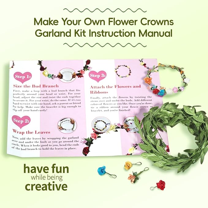 EggSun Flower Crown Making Kit for Girls Kids Gift Tea Party Spring Craft Bracelet DIY Fairy Flower Crown Kit Kids Birthday Party Floral Hair Arts Crafts Spring Easter Gift for Girls 5 6 7 12 Year Old