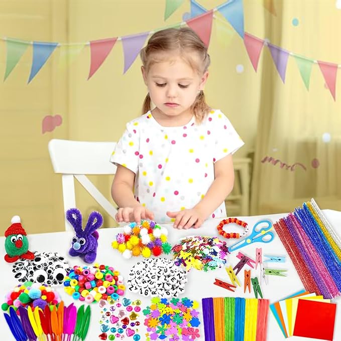 2000 Pcs DIY Arts and Crafts Supplies Kit for Kids - Kids Craft Kits Art Supplies Material Set with Pipe Cleaner All in 1 Crafting Collage Activity for Toddlers Gifts Toys Age 5 6 7 8 9 Year Old Girls