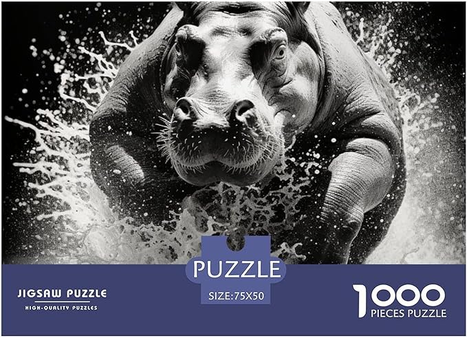 Hippo 1000 Pieces 3D Animal Thickened Wooden Jigsaw Puzzles for Adults Fun Home Decoration Education Game Stress Relief Toy Intellectual Game Challenge Educational 1000pcs (75x50cm)