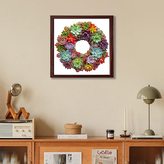 delobil Succulent Garland Wooden Puzzles for Adults, 500 Pieces Mandala Jigsaw Puzzles, Unique Shaped Royal Size Wood Puzzle Gift for Kids, Family Game 17.6'' x 16.5''