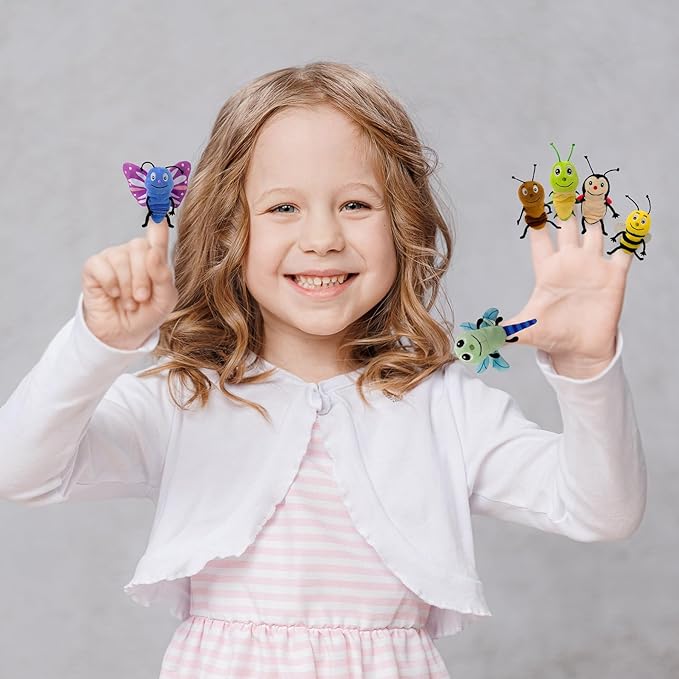 6pcs Insect Finger Puppets Bringing a Flowers House, Novelty Animals Toys Puppet for Kids, Storytelling Role-Playing Plush Finger Puppets Gifts for Boys and Girls