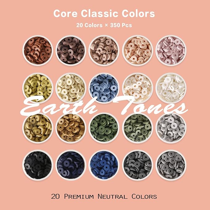 ADIIL 7200pcs Clay Beads Bracelet Making Kit, 6mm Polymer Heishi Beads for Jewelry Making, Friendship Bracelet Kit Birthday Gift for Adults Neutral