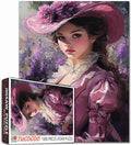Paris Girl Jigsaw Puzzles for Adults 1000 Pieces,Purple Hat Women Puzzles Art Home Decor Gift Toy for Men Women,Vintage Girl Puzzle Art for Family Fun Puzzle Games 27"x20"inch