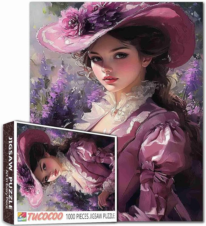 Paris Girl Jigsaw Puzzles for Adults 1000 Pieces,Purple Hat Women Puzzles Art Home Decor Gift Toy for Men Women,Vintage Girl Puzzle Art for Family Fun Puzzle Games 27"x20"inch