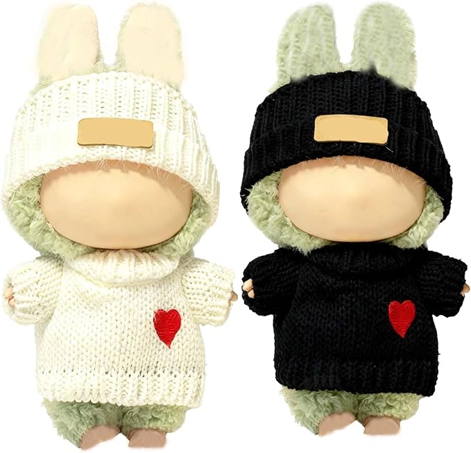 2 Sets for Clothes 17cm/15cm Outfits (4 Pieces) Accessories Handcrafted Crochet Doll Clothes for Fashion Designer Ropa Collection with Hats & Sweater Black&White