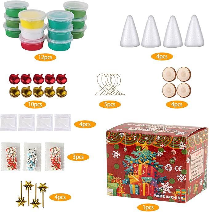 Christmas Trees Crafts Sets，Air Dry Clay Kits for Kids，Modeling Clay Christmastree DIY Sets,Christmas Stocking Stuffers Perfect for Winter Children's Holiday Party Decoration Gifts