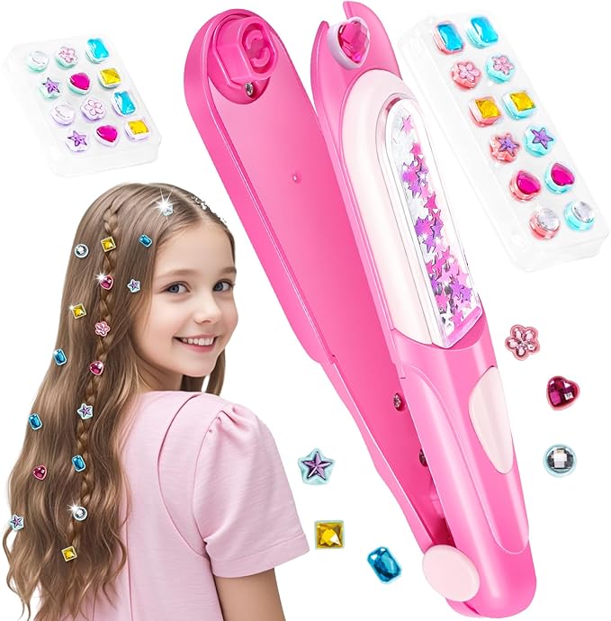 Hair Gem Stamper Kit,Bling Hair Jewels for Girls, Hair Styling Tool with Reusable Shining Diamonds, Christmas Birthday Arts & Crafts Gift for 5-12 Year Old Girl