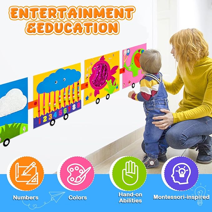 Train Activity Busy Board for Toddlers, Montessori Sensory Toys Panel for Kids, Learning Activity Center for Playroom, Daycare, Nursery, Classroom, Educational Toys for Toddler