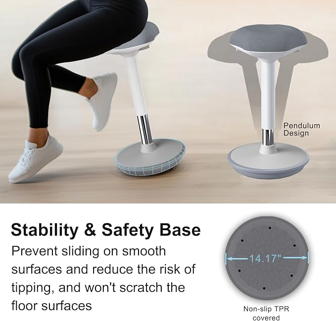 Standing Stool, Ergonomic Standing Desk Chair - Height Adjustable 22.6-32.5 Inch with Wobble Motion and Non-Slip Base, Swivel Rocking Stool for Office, Classroom, Home Use