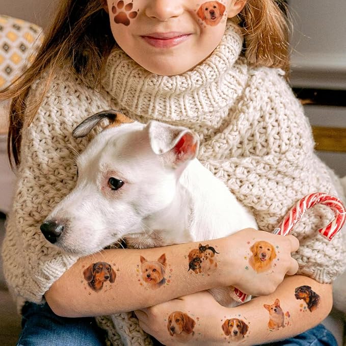 Glitter Dog Temporary Tattoos for Kids - 74 Individually Sheets | Waterproof & Easy Peel | Perfect for Kids Birthday Party Supplies, Dog Lovers, School Rewards