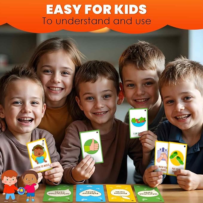 QUOKKA Autism Learning Materials - Communication Cards for Kids - 94 Visual Flashcards with 3 Rings & Clip