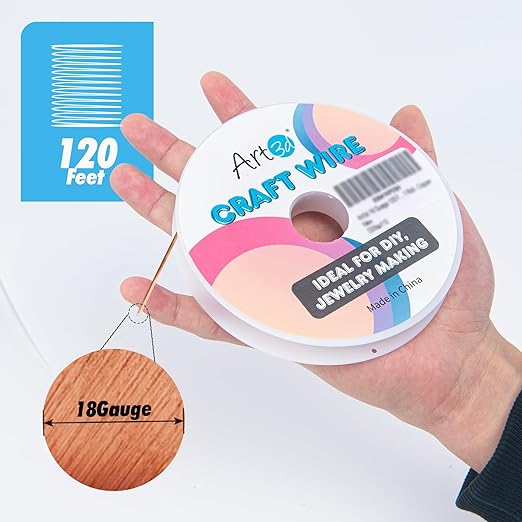 Art3d 18 Guage 120 FT Craft Wire for Jewelry Making, Beading, Sculpting, Gardening, DIY Project, Ornaments, 1 Roll - Copper