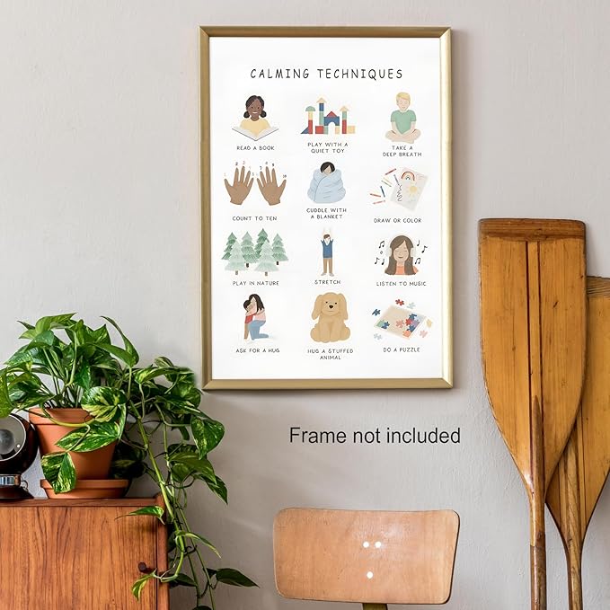 Feelings Calming Techniques Canvas Wall Art Calming Corner Classroom Mental health Posters Boho Emotions Chart for Kids Prints Special Education Wall Decor for Office School 20x30in Unframed