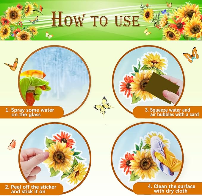 Sunflower Window Clings Spring Decorations Supply Summer Sticker Sunflower Decals Fall Window Decorations Autumn Clings Holiday Birthday Parties Bedroom Nursery Living Room Decor