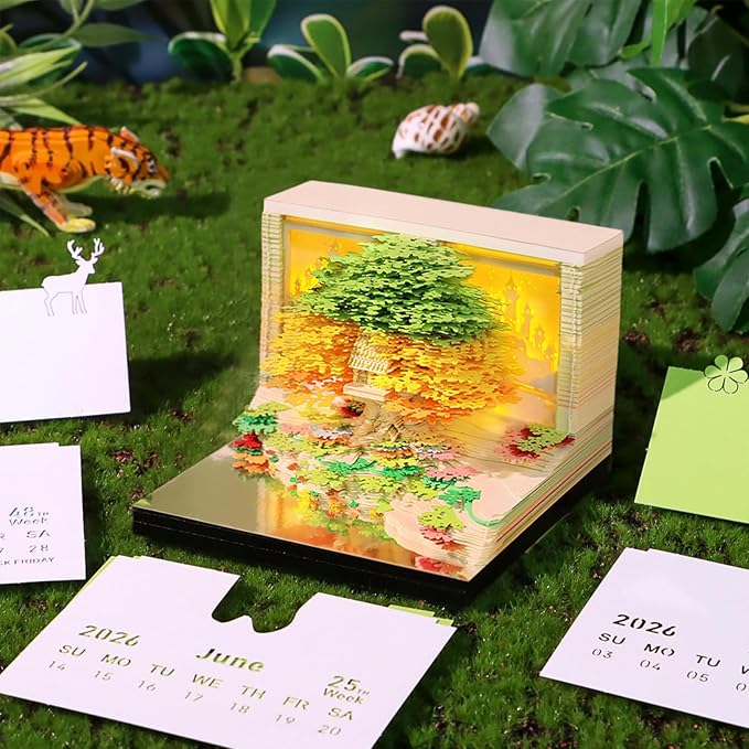 3d Calendar 2026,Hand Tear DIY Art 3d Calendar,Perfect Combination Of Artistic And Practical Design With Lights,Suitable For Note Taking,Decorative Ornaments,Holiday Gifts (huahai-Green)