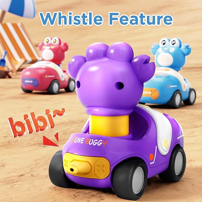 iPlay, iLearn Press to Go Crab Car Toys Set for Toddlers 1-3, Baby Push Go Friction Racing Cars, Infant Play Vehicle Set, 1st Birthday Gift for 12-18-24 Months, 1 2 3 One Yrs Old Boys Girls Child Kid
