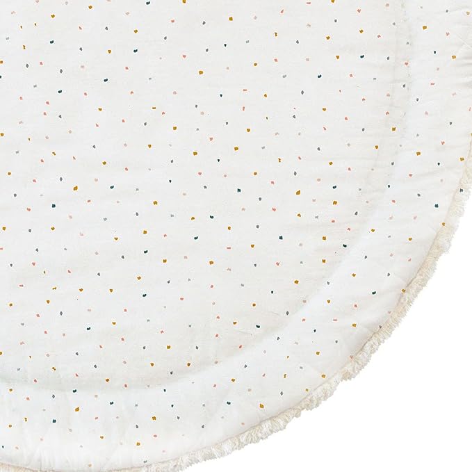 MakeMake Organics Organic Play Mat GOTS Certified Organic Cotton Nursery Floor Machine Washable Reversible Non Toxic Activity Mat Tummy Time Crawling Pad Thick Quilted (Round 48", Dotty + Solid Ivory)
