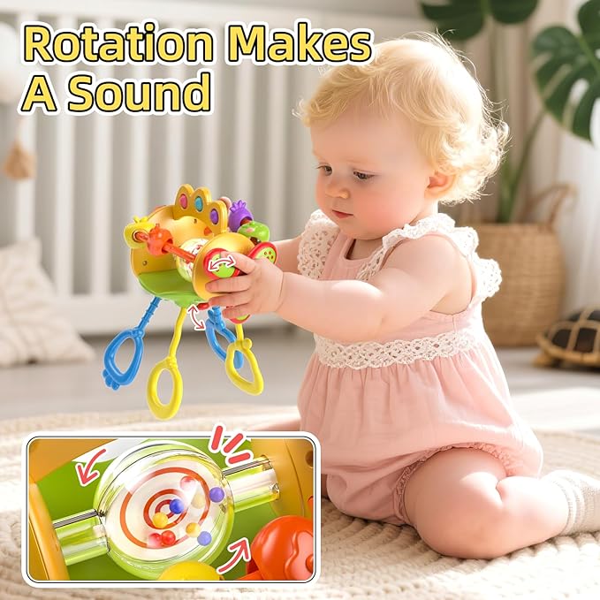 Baby Sensory Toys for 3-6-9-12-18 Months, Silicone Pull String Toy, Baby Birthday Gifts for 1 2 Year Old Boy Girl Infant 5 7 8 9 10 Months Old, Car Seat Airplane Travel Toy