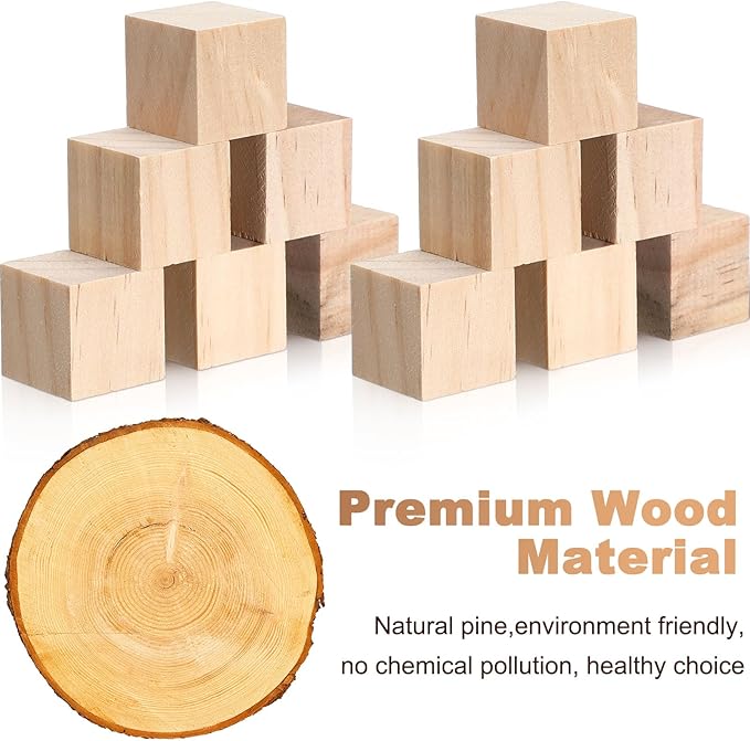 Barydat 300 Pcs 1 in Wooden Cubes, Unfinished Wooden Blocks for Crafting Natural Craft Wood Square Blank Cube for DIY Project Baby Showers