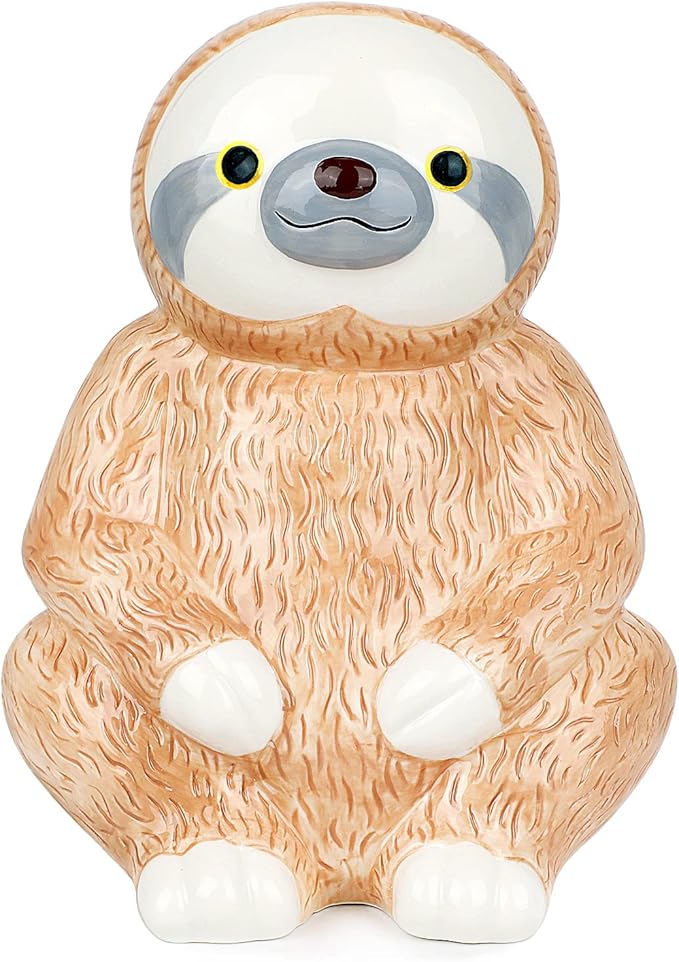 Winsterch Piggy Bank Cute Ceramic Money Saving Box Coin Bank for Boys and Girls,Kids Practical Gifts for Birthday,Christams,Brown Sloth Bank,7.87 x 5.9 inches