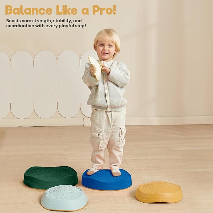 Stepping Stones – Indoor & Outdoor Obstacle Course Toys for Kids – Montessori Sensory & Motor Skill Development, Coordination & Active Play – Textured Educational Play Set
