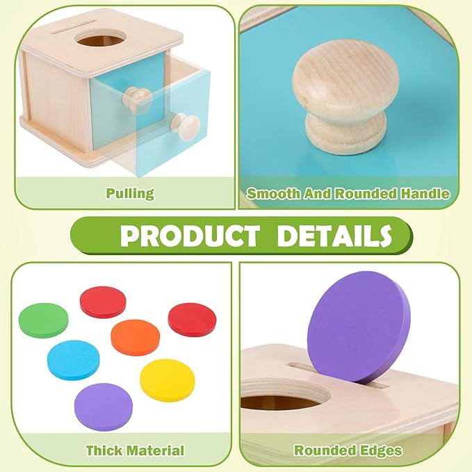 Adena Montessori Infant Toddlers Coin Box Montessori Toys for 6-12 Months Babies 1 Year 2 Year Old (2 in 1,Coin&Ball, Blue Door)