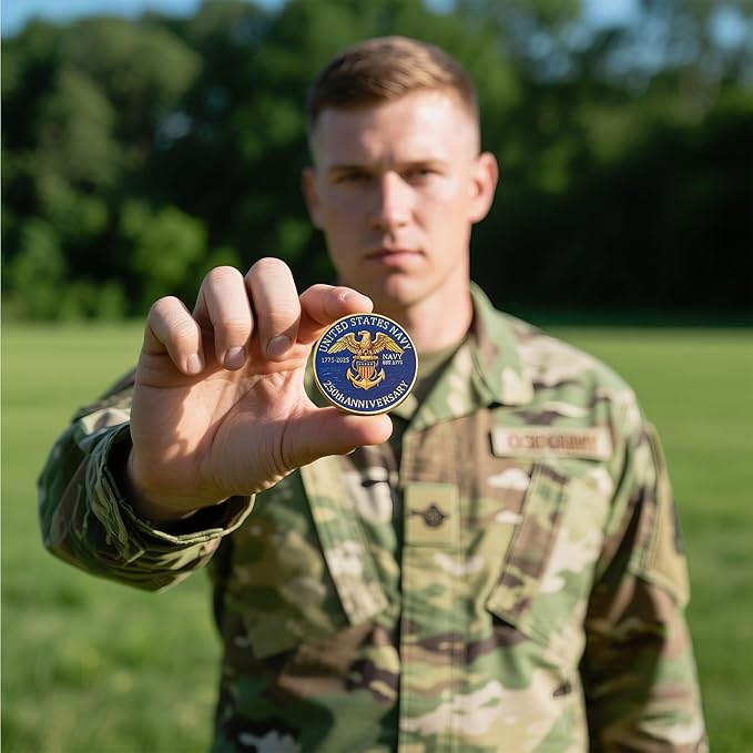 250th Anniversary U.S. Armed Forces Commemorative Coin - Patriotic Military Collectible with Engraved Service Branch Insignia，Patriotic Marine Corps Collectible (Navy)