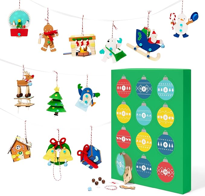 KiwiCo 12 Day Advent Ornaments | Build Your Own Christmas Tree Ornaments | Crackling Fireplace, Spinning Tree, Ringing Bells and More | 2025 Advent Ornaments for Ages 5+