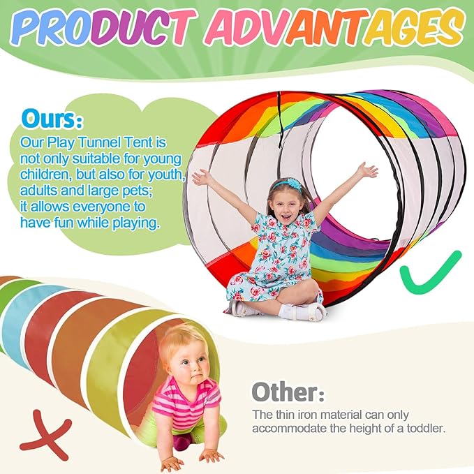 27.6 Inch Extra Large Play Tunnel for Kids Pop Up Crawl Tunnels Colorful Crawls Tube for Toddler Collapsible Tunnel Toy Gift with Breathable Mesh for Children Pet Indoor Outdoor (2 Pcs)