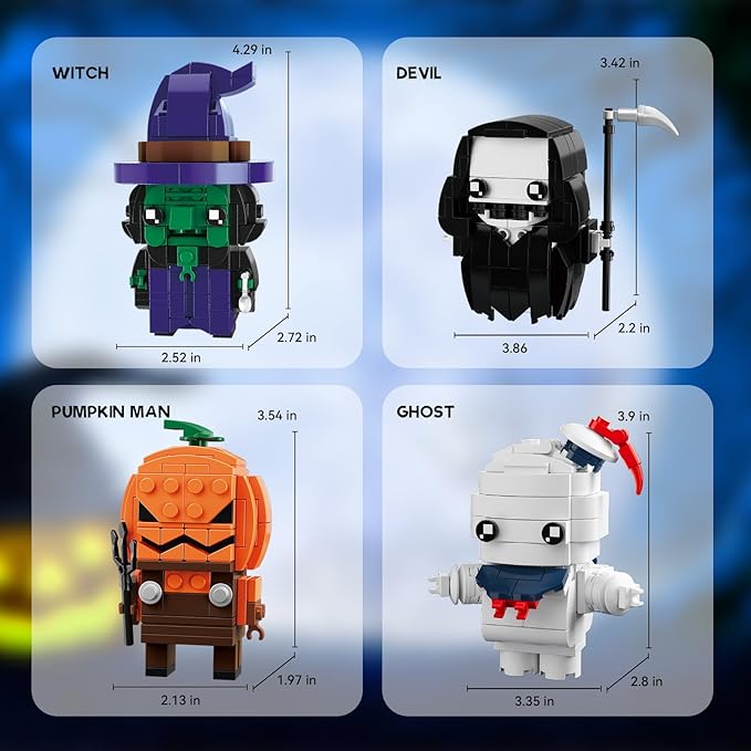 Halloween Pumpkin Ghost Witch Devil Building Blocks Kit for Kids, Halloween Bricks Figures Set Toys Gifts for Kids Party Favors Goodie Bags Stuffers for Boys Girls 6 up