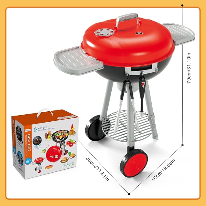 79PCS BBQ Grill Set for Kids - Kitchen Playset With Realistic Spray, Light & Sound - Interactive Toddler Toy for Boys Girls - Christmas Birthday Gift