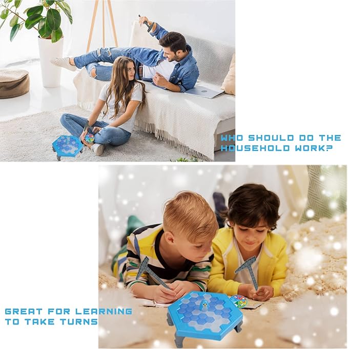 Save Penguin Break Ice Frozen Game for Kids, Meroqeel Protect The Iceberg Dont Let Penguins Trap on Ice Icebreaker Board Games Toy for Adults Family Childrens Kid Ages 4-8 with Cubes and Hammer