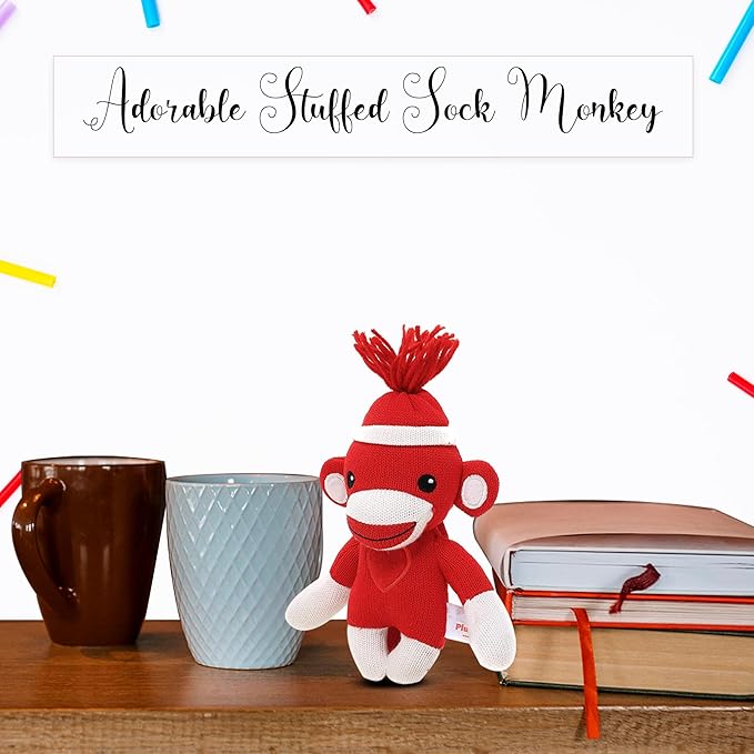 Adorable Sock Monkey 6 Inches, The Original Traditional Hand Knitted Stuffed Animal Toy Gift-for Kids, Babies, Teens, Girls and Boys Baby Doll Present Puppet (Red)