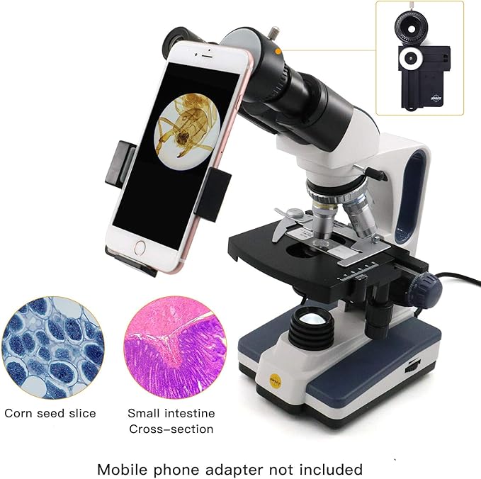 Swift Binocular Compound Microscope SW350B, 40X-2500X Magnification,Siedentopf Head,Research-Grade,Two-Layer Mechanical Stage,1.3mp Camera and Software Windows and Mac Compatible