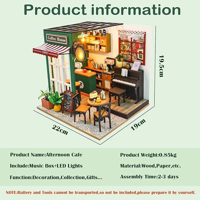 CUTEROOM DIY Miniature House Kit-Coffee Time, Tiny Dollhouse Wooden Furniture Kit, Mini DIY Craft Kits Creative Room for Decoration Family Friends