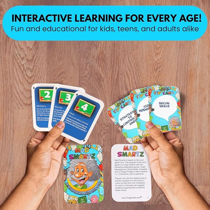 Thought-Spot Mad Smartz Social Skills Anger Management Card Game Teaches Interpersonal Skills Emotional Regulation Autism ADHD Learning Tool Educational Therapy Game Counseling Kids Teens CBT Tool