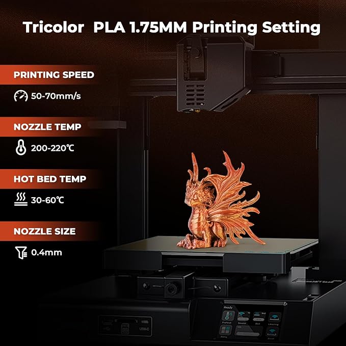 AMOLEN Silk PLA 3D Printer Filament, Tri Color Coral Gold Turquoise PLA 1.75mm, Shiny Multi Color Change Filament 3D Printing PLA Filament for Most FDM 3D Printer, 1kg Spool(2.2lbs)