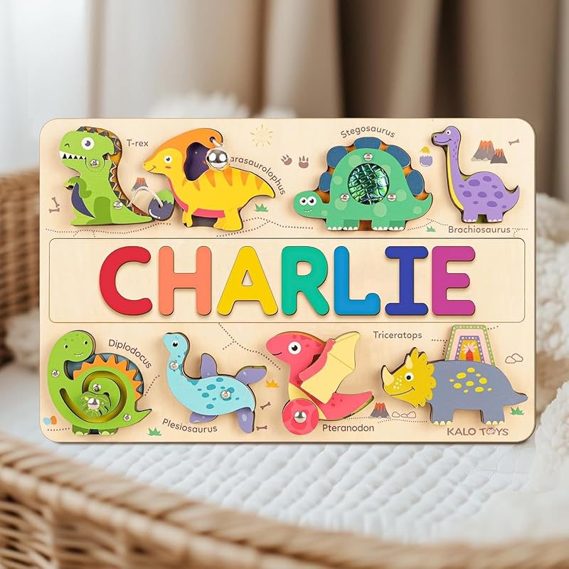 Personalized Wooden Name Puzzle for Toddlers 1-5 - Montessori Wooden Dino Sensory Toy, Custom Educational Learning Toys for, Perfect Birthday Gift for Boys & Girls