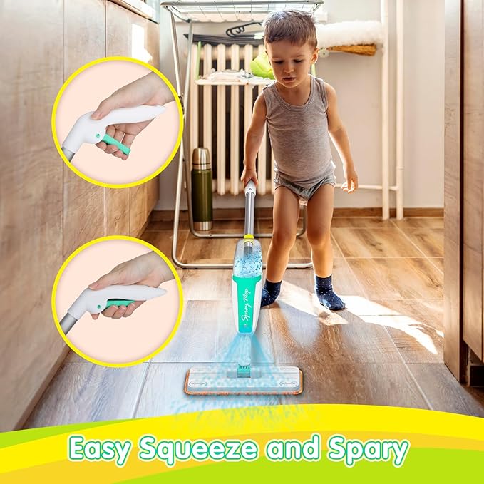 EP EXERCISE N PLAY Kids Spray Mop That Really Works - Toddler-Size Kids Cleaning Toy Set - Small Mop with Real Squeeze Water Sprayer - Mini Mops for 3 4 5 Years Old