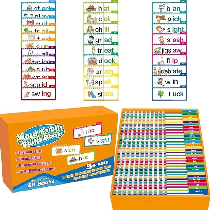 Logicalne 30 Read and Rhyme Flip Books, Word Family Flip Books Rhyming Card, Sight Words Rhyming Game, Educational Reading Book, Word ABC Vocabulary Families Flash Cards, Classroom Fun Learning(2PCS)