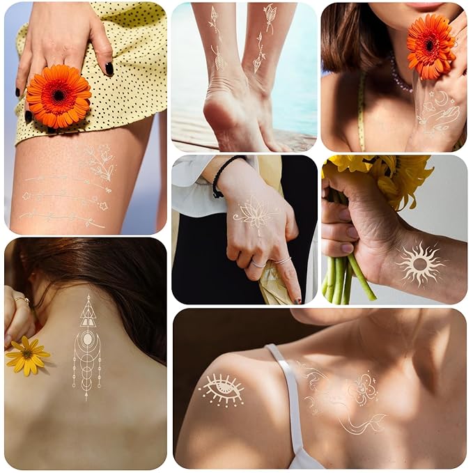 Glow Tiny Temporary Tattoo for Women Men, Luminous Star Sun Heart Butterfly Fake Tattoos, Classical Line Words for Adult Kid Arm Neck Body Tattoos Stickers Party Supplies Realistic, 60 Sheets