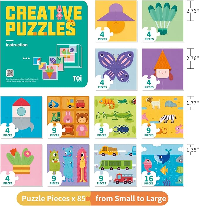 TOI Creative Puzzles for Kids 3-5, Educational Game for 3+ Year Old, Brain Teaser Jigsaw Puzzle with Game Board, Toddler Preschool Learning Activity Color Shape Cognition
