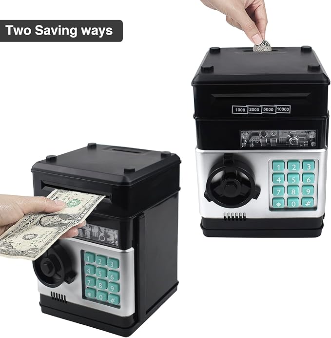 Piggy Bank for Kids, ATM Electronic Password Cash Coin Bank, Money Saving Box for Kids, Boys Girls Birthday Gift (Black)