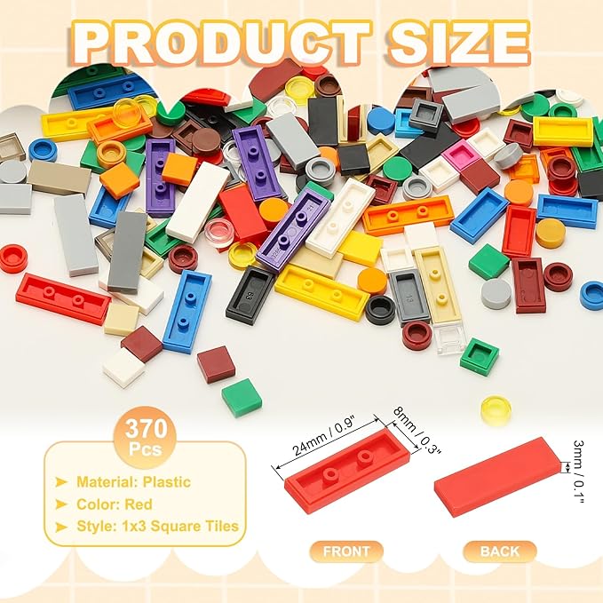 PATIKIL 122 Pcs Flat Blocks Bulk, 1x3 Square Red Classic Tiles Smooth Surface Mini Building Blocks Accessories Compatible Bricks Kits for Building Floor Walls Mosaic Pixel Arts