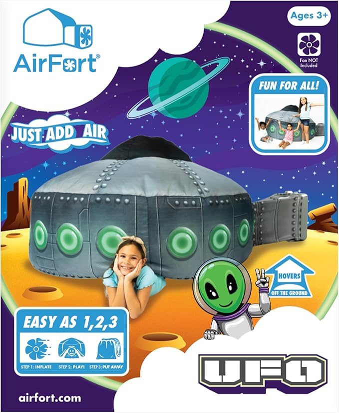 The Original Patented AirFort - Build A Fort in 30 Seconds, Inflatable Fort for Kids, Play Tent for 3-14 Years, A Playhouse Where Imagination Runs Wild, Fan not Included (UFO)