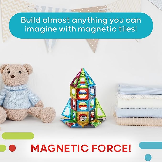 Discovery 100-Piece 3D Magnetic Tile Set [Amazon Exclusive] Construction Building Block Creativity Kit, Educational Learning STEM Toy, Safe Non-Toxic Engineering Development Preschool Activity
