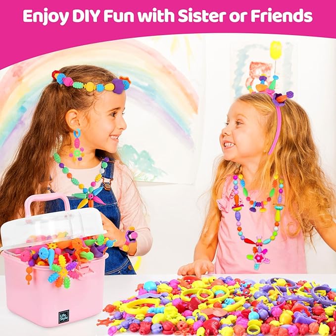 NIDOOT 550Pc+ Pop Beads Jewelry Making kit for Girls 4-6, Arts and Crafts for Kids Ages 4-8, Toys for 4 5 6 Years Old Girl Birthday Christmas Gifts Ideas, Bracelet Necklace Ring Snap Bead Set